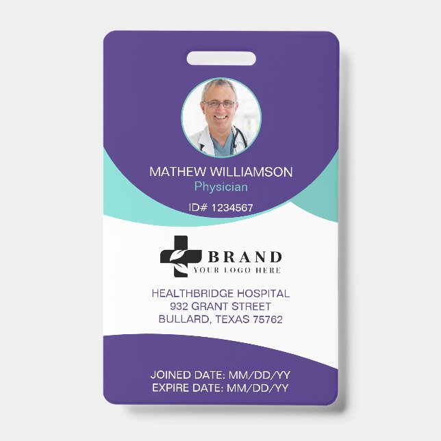 Purple Circle Design  | Medical Photo ID & Logo Badge (Front)