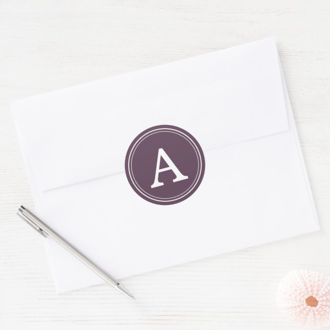 Purple Circle Frame Monogram Classic Round Sticker (Envelope)