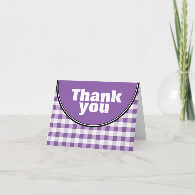 Purple Circle Gingham custom Thank You card (Front)