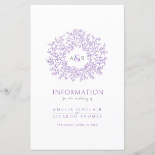 Purple circle of leaves wedding guest information