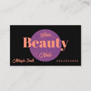 Purple Circle on Black Beauty Style Hair Nails Business Card