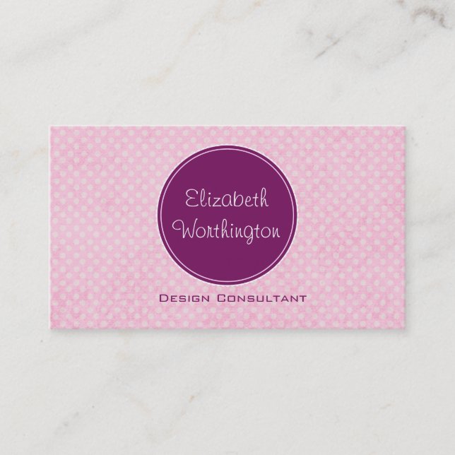 Purple Circle on Pink Polka Dots Business Card (Front)