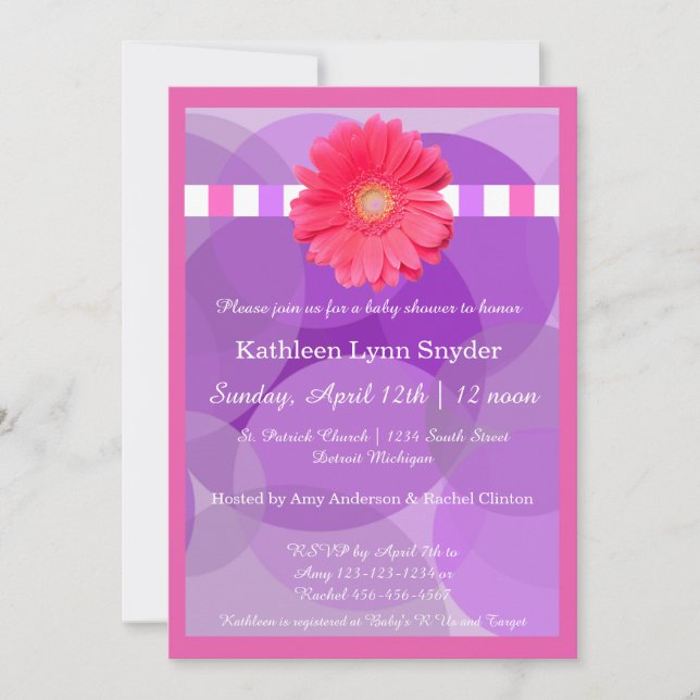 Purple Circles w/Pink Daisy-Baby Shower Invitation (Front)