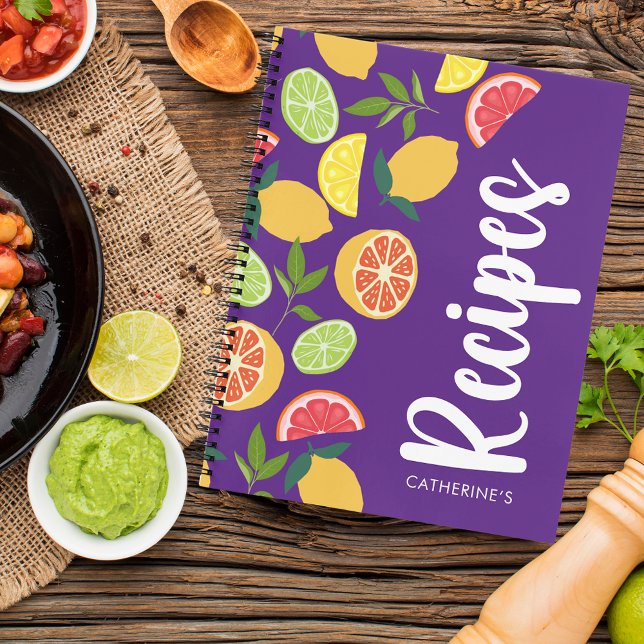 Purple Citrus Lemon Orange Pattern Name Recipes Notebook (Creator Uploaded)