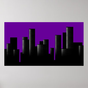 purple cityscape poster