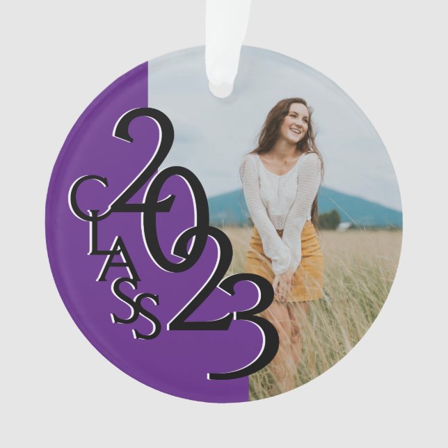 Purple Class 2023 Graduation Photo Ornament (Front)