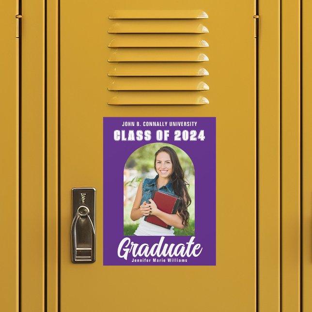 Purple Class of 2025 Graduation Photo Magnet Card (Creator Uploaded)