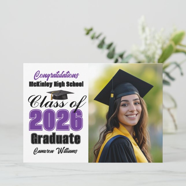 Purple Class of 2026 Graduate Photo Graduation Announcement (Standing Front)