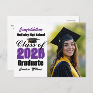 Purple Class of 2026 Graduate Photo Graduation Announcement Postcard