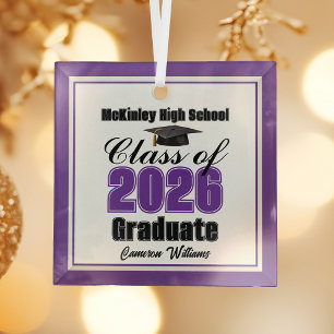 Purple Class of 2026 Graduation Custom Christmas Glass Tree Decoration