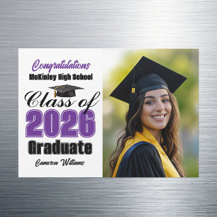 Purple Class of 2026 Graduation Photo Magnet Card