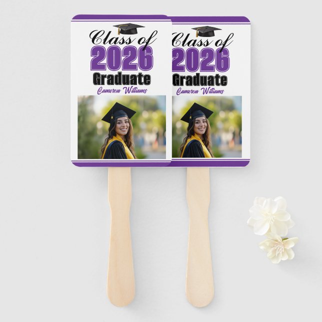 Purple Class of 2026 Photo Custom Graduation Photo Hand Fan (Front and Back)
