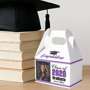 Purple Class of 2026 Photo Graduation Party Favour Box