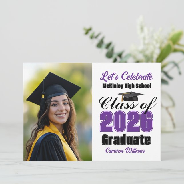 Purple Class of 2026 Photo Graduation Party Invitation (Standing Front)
