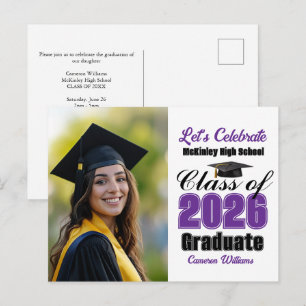 Purple Class of 2026 Photo Graduation Party Invitation Postcard