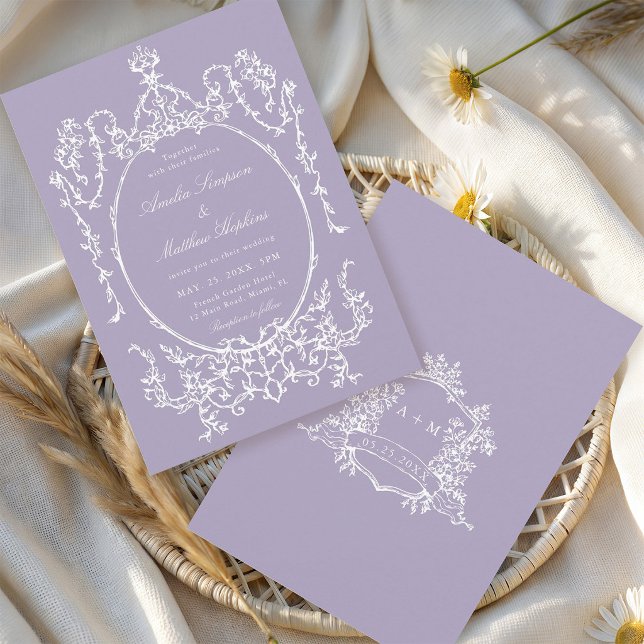 Purple Classic Floral Frame Wedding            Invitation (Creator Uploaded)