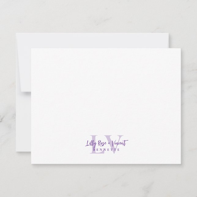 Purple Classic Monogram Couple Custom Wedding Card (Front)