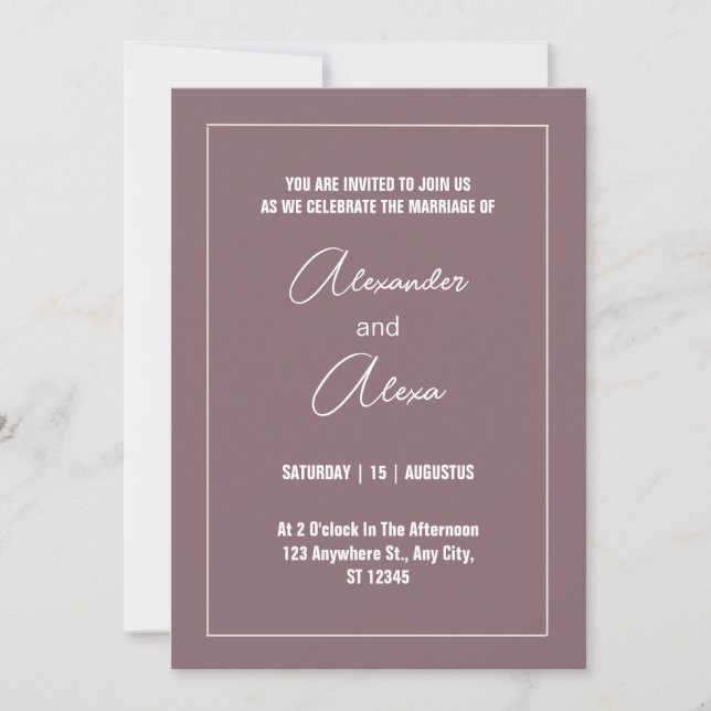Purple classic simple calligraphy minimalist invit invitation (Front)