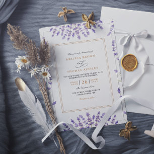 Purple Classic Watercolor Lavender Elegant Wedding Invitation