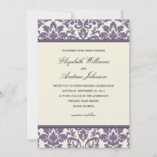PURPLE CLASSY DAMASK   WEDDING INVITATION