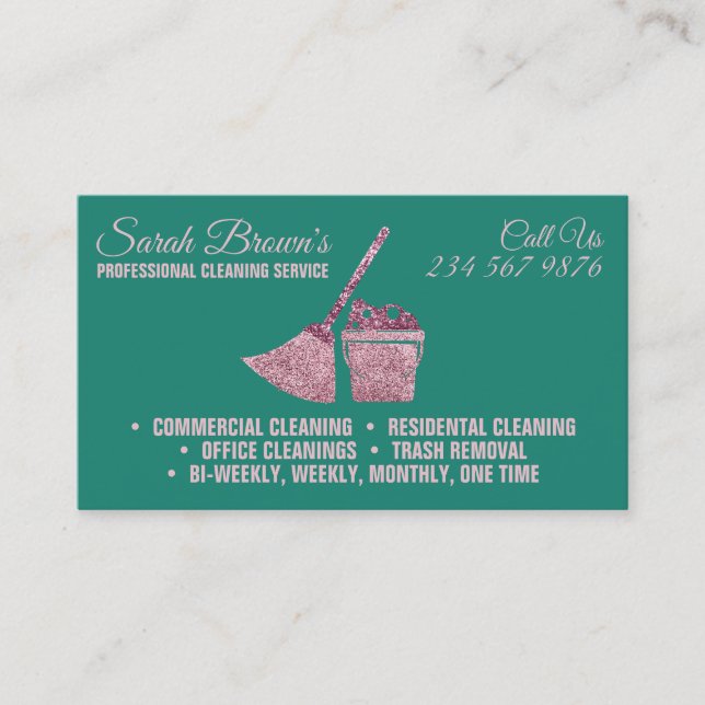 Purple Cleaning Green Maid Janitorial sparkle Business Card (Front)