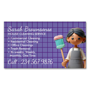 Purple Cleaning Janitorial Lady Tile Washing Magnetic Business Card