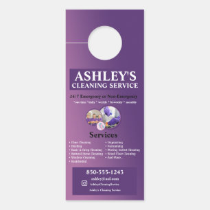Purple Cleaning Service Business Card  Door Hanger