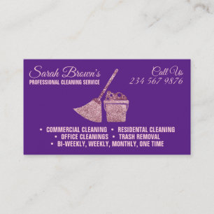 Purple Cleaning Service Maid Janitorial sparkle Business Card