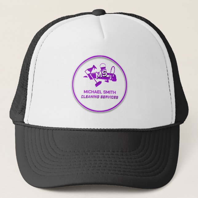 Purple Cleaning Services Brand Custom Logo Cute Trucker Hat (Front)