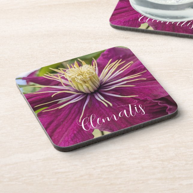 Purple Clematis Bloom Floral Coaster (Left Side)