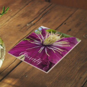 Purple Clematis Bloom Floral Tile