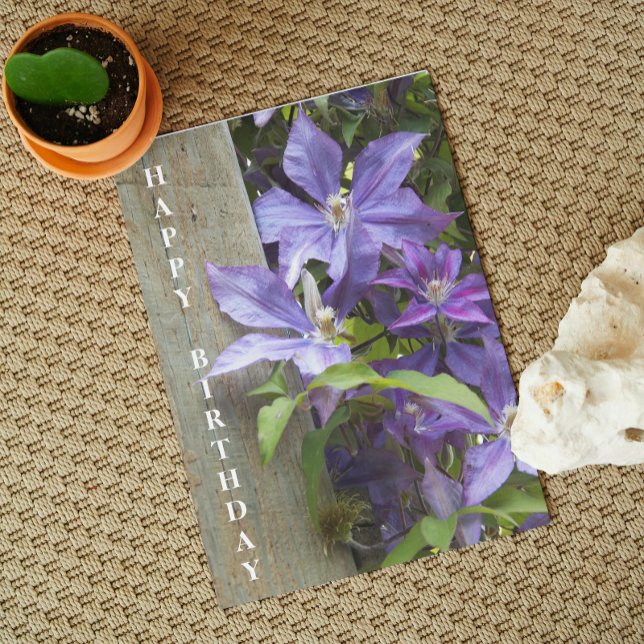 Purple Clematis Floral Birthday Card (In Situ)