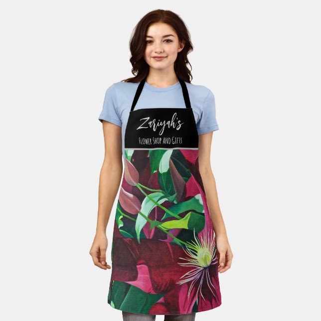 Purple Clematis Floral, Medium Apron (Worn)