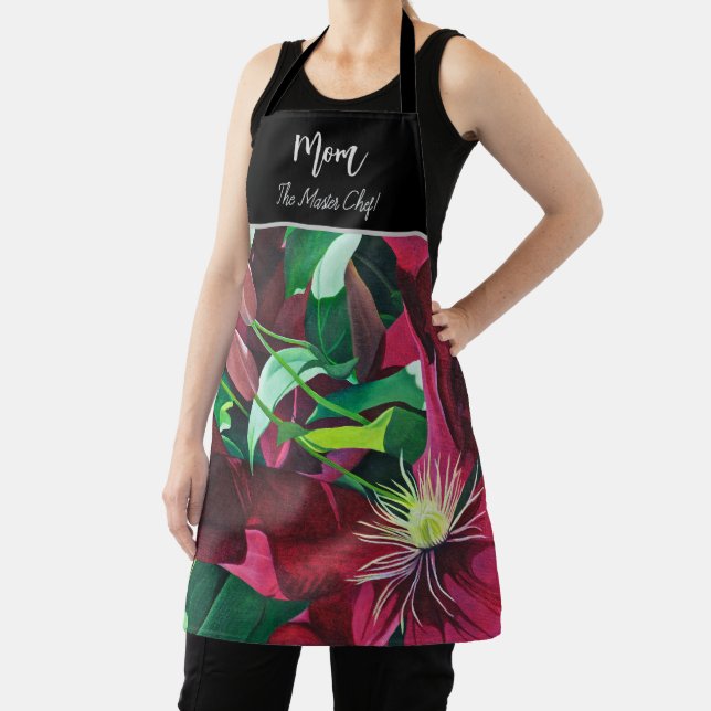 Purple Clematis Floral Painting, Medium Apron (Insitu)