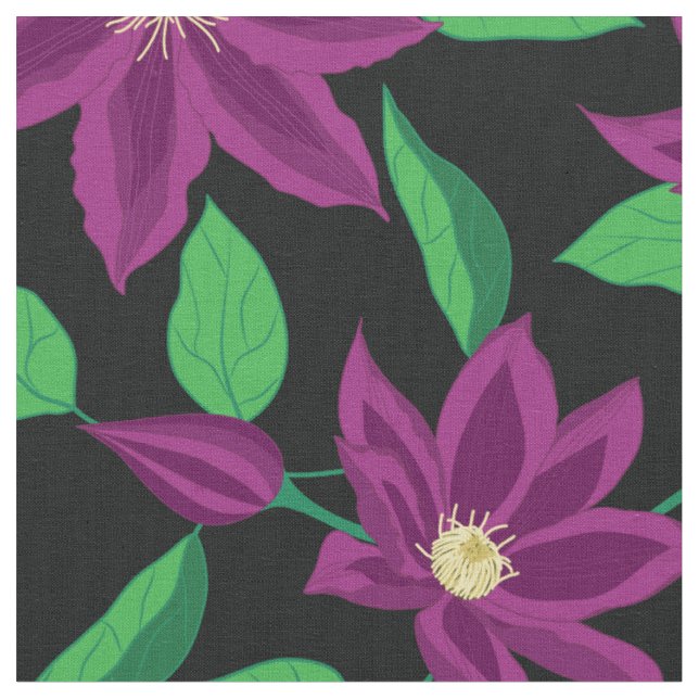 Purple clematis flower garden Fabric (Close Up)