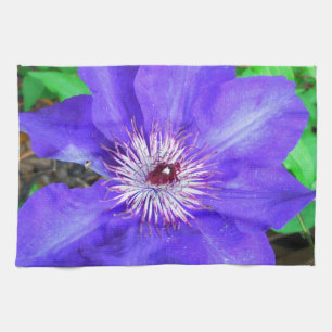 Purple Clematis Flower Tea Towel