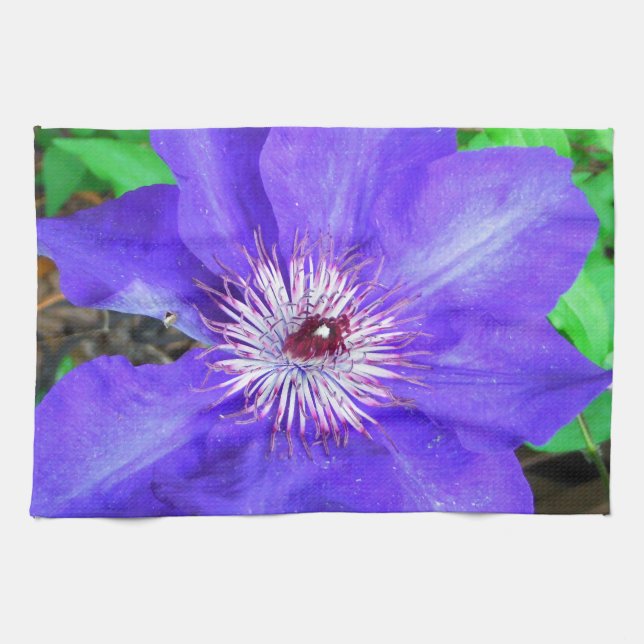 Purple Clematis Flower Tea Towel (Horizontal)