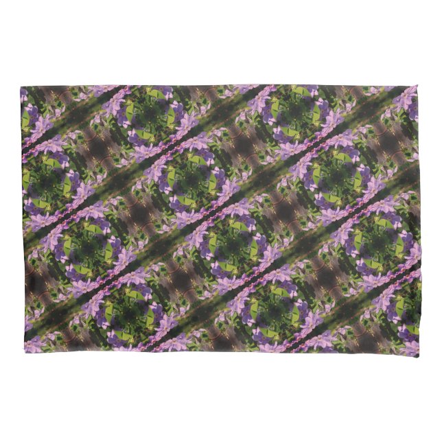 Purple Clematis Flowers Abstract Pattern Pillowcase (Front)