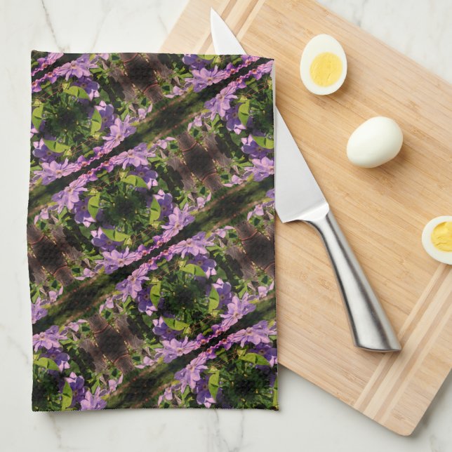Purple Clematis Flowers Abstract Pattern       Tea Towel (Quarter Fold)