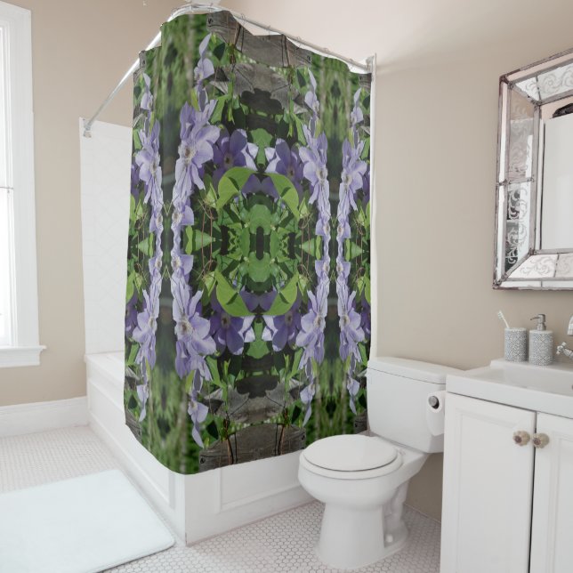 Purple Clematis Flowers Mirror Abstract     Shower Curtain (In Situ)