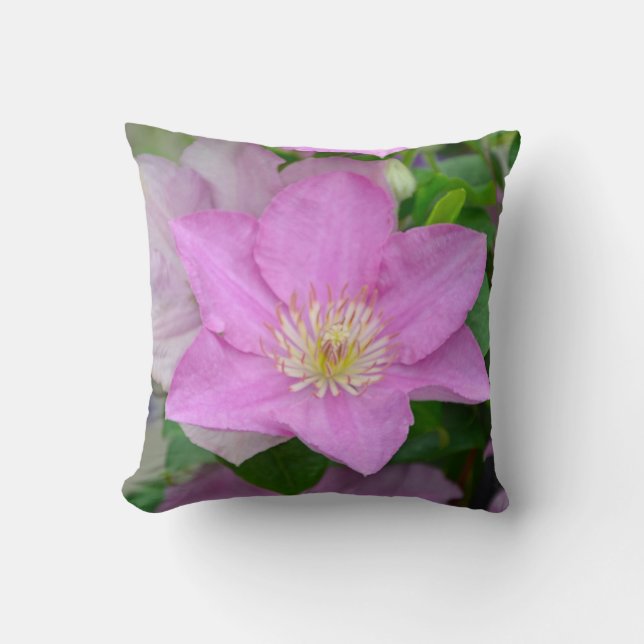 Purple clematis flowers throw pillow (Front)