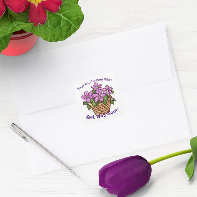 Purple Clematis Get Well Soon Square Sticker (Creator Uploaded)