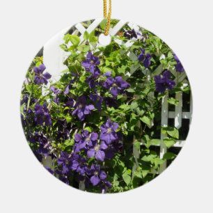 Purple Clematis on a Trellis Ceramic Tree Decoration