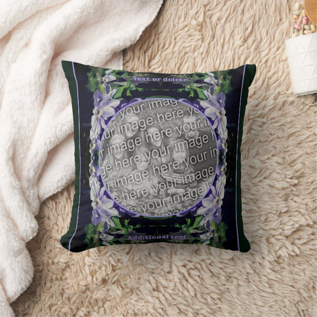 Purple Clematis On Fence Frame Add Your Photo Cushion (Blanket)