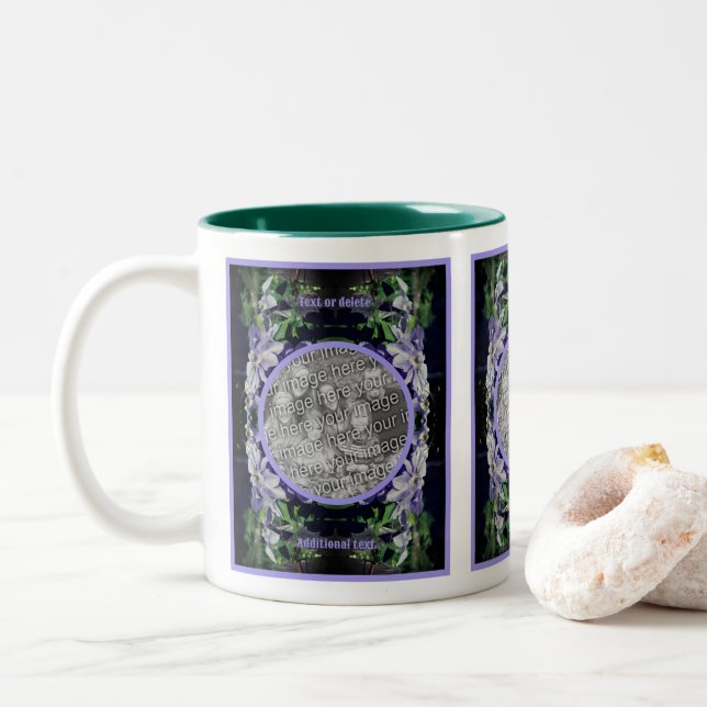 Purple Clematis On Fence Frame Add Your Photo Two-Tone Coffee Mug (With Donut)