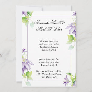 Purple Clematis Post Wedding Reception Invit Invitation