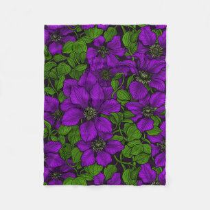 Purple Clematis vine Fleece Blanket
