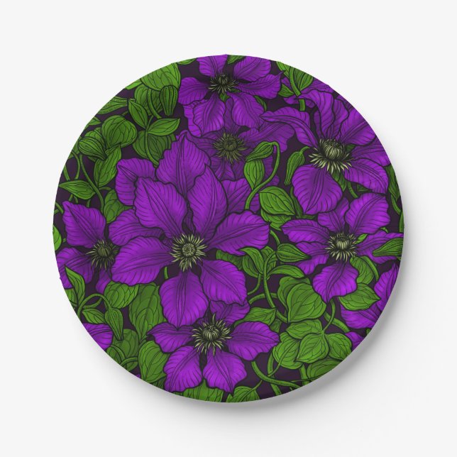 Purple Clematis vine Paper Plate (Front)