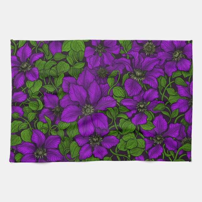 Purple Clematis vine Tea Towel (Horizontal)