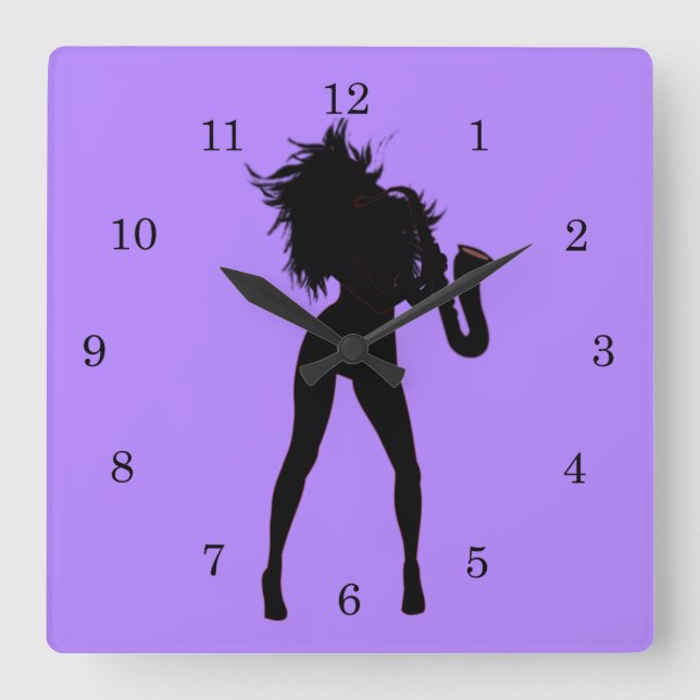 Purple Clock Saxophone Player Woman Custom Colour (Front)